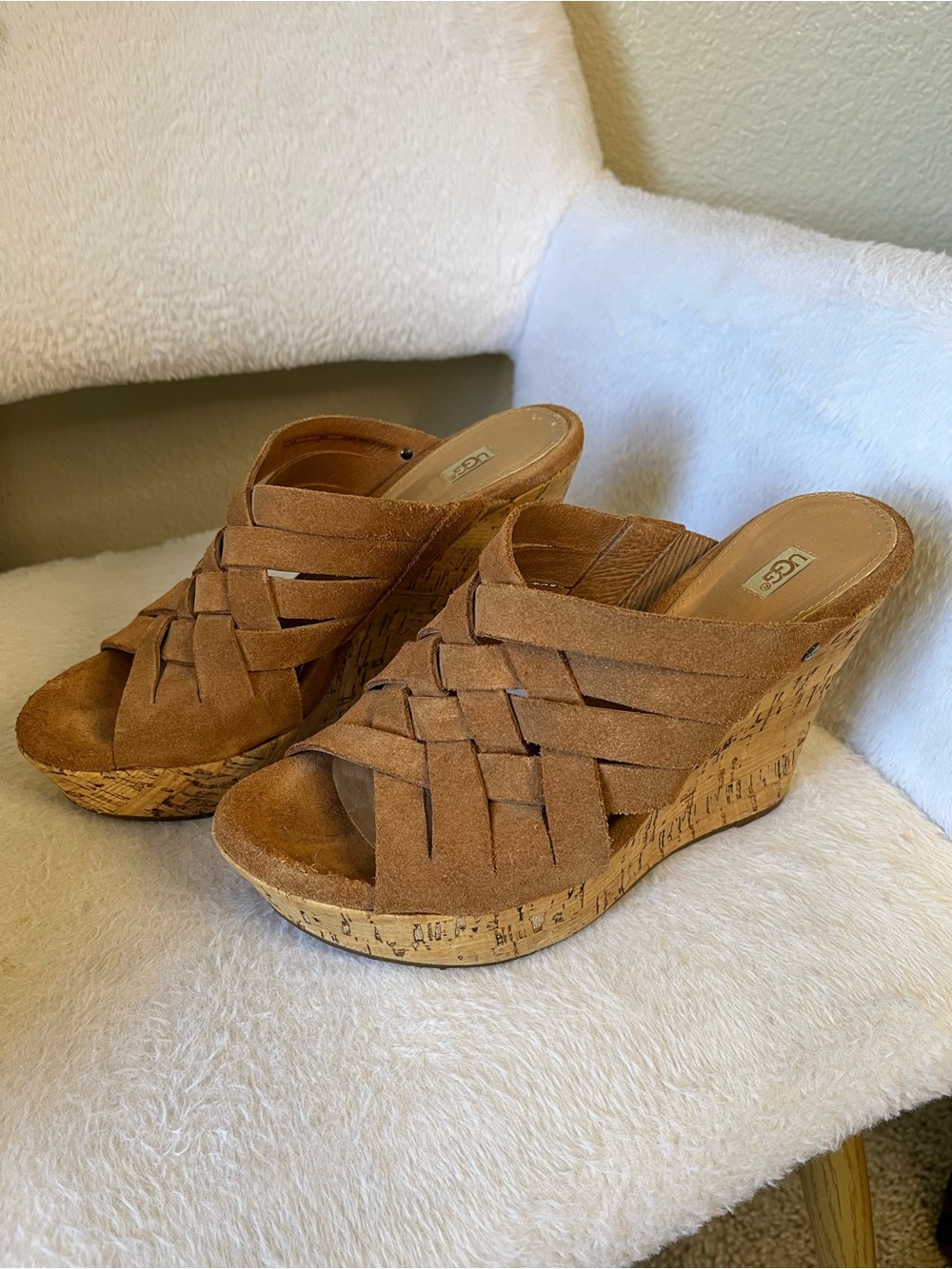 UGG Australia Chestnut Suede Cork Wedge Slide Sandals Sz 8.5